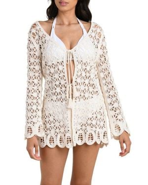 La Blanca Serenity Tie Front Cotton Blend Cover-Up Tunic - White