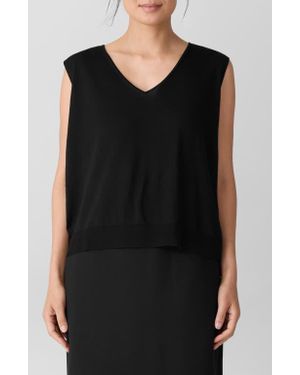 Eileen Fisher V-Neck Wool Sweater Vest - Black