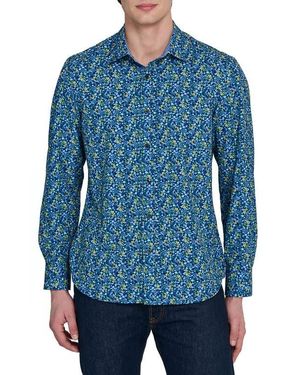 Con.struct Slim Fit Budding Floral Performance Long Sleeve Shirt - Blue