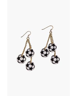 Nickel & Suede Striker Soccer Leather Earrings - White