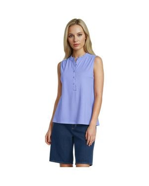 Lands' End Linen Blend Ruffle Trim Tank Top - Blue