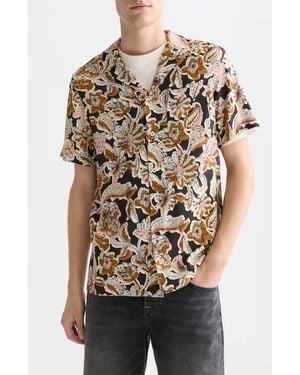 Scotch & Soda Relaxed Fit Print Short Sleeve Button-Up Shirt - Natural