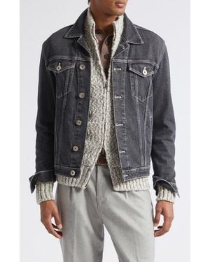 Eleventy Stretch Wool Blend Full Zip Sweater - Gray