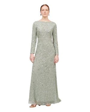 MARYISA Occasion Modest Embellished Sequin Beaded A Line Evening Gown - Gray