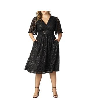 Kiyonna Starry Sequin Lace Fit & Flare Cocktail Dress - Black