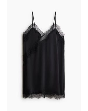 H&M Lace-Trimmed Satin Nightslip - Black