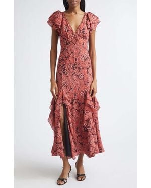 Cinq À Sept Joplin Hendrix Paisley Ruffle Detail Dress - Red