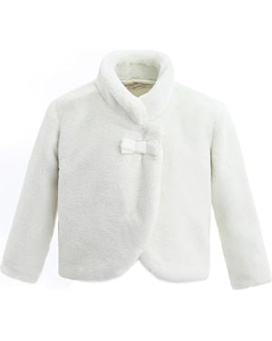 Tulle Bow Collar Plush Coat - White