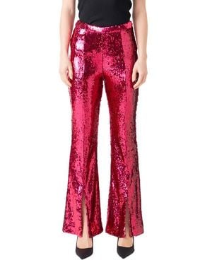 Endless Rose Sequin Slit Leg Flare Pants - Red