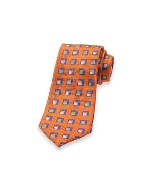 Paul Fredrick Patterned Woven Silk Tie - Orange