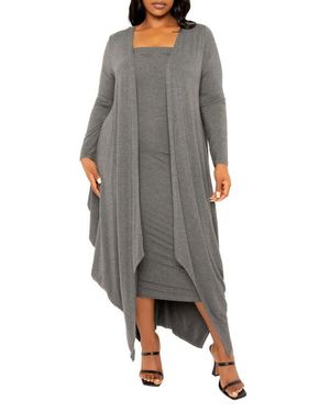 Buxom Couture Cascade Bubble Hem Cardigan - Gray
