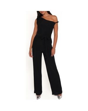 Petal & Pup Katarina Metallic One-Shoulder Jumpsuit - Black
