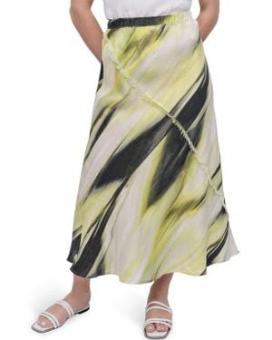 DKNY Print Fray Linen Maxi Skirt - Multicolor