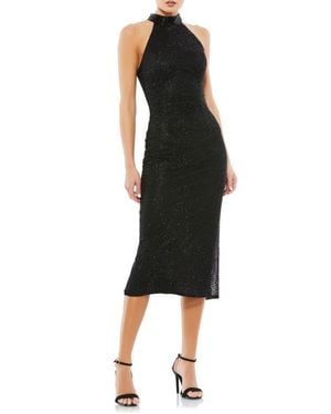 Mac Duggal Hand Embellished Faux Wrap Flutter Sleeve Gown - Black