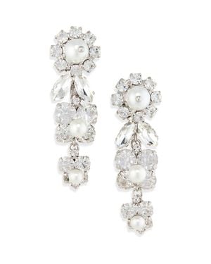 Simone Rocha Daisy Cluster Crystal & Faux Pearl Drop Earrings - White