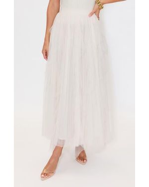 Vici Collection Imperfection Ruffled Tiered Tulle Maxi Skirt - Natural