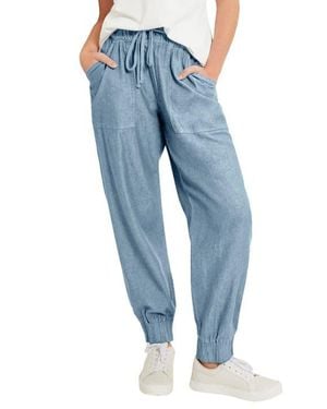 June + Vie Elastic Waist Stretch Denim Drawstring Jogger - Blue