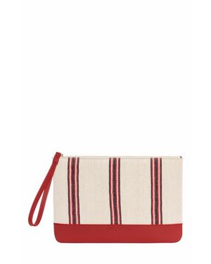 Kai & Vrosi Apollon Calfskin & Handloomed Fabric Clutch - Red
