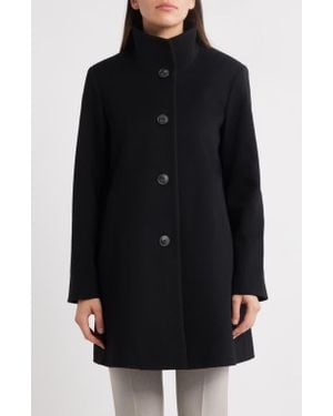 Fleurette Grace Stand Collar Wool Coat - Black