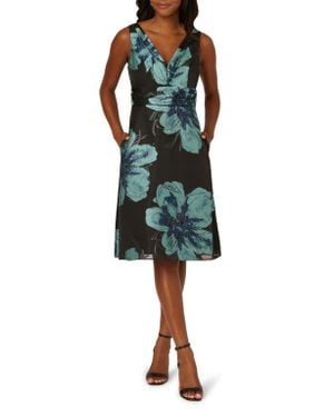 Adrianna Papell Metallic Floral Jacquard Sleeveless Cocktail Dress - Green