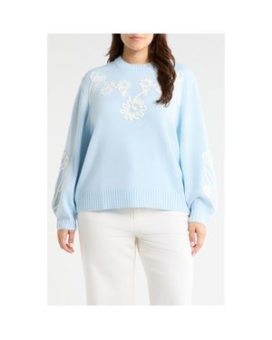Sugarlips Celestial Floral Embroidered Sweater - Blue