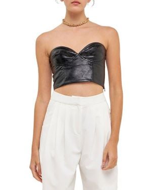 Grey Lab Strapless Faux Leather Bustier Crop Top - Blue