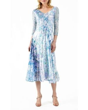 Komarov Tiny Rose Dress With Lace 3/4 Sleeve - Blue