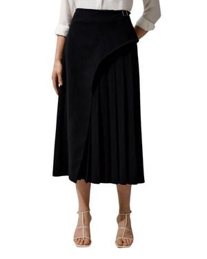 Karen Millen Buckle Detail Pleated Midi Skirt - Black