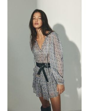 H&M Flounce-Trimmed Dress - Gray