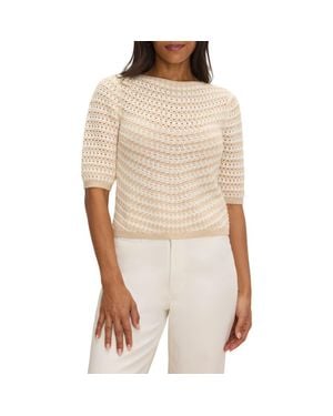 NIC+ZOE Stripe Pointelle Knit Sweater - Natural
