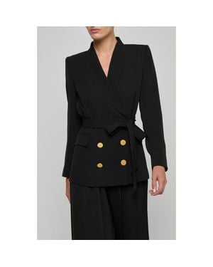 L'Agence Aven Wrap Tie Waist Double Breasted Blazer - Black