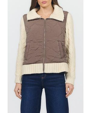 DEAR JOHN Petra Zip Front Quilted Sweater - Blue