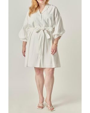 Endless Rose Tie Waist Mini Shirtdress - Natural