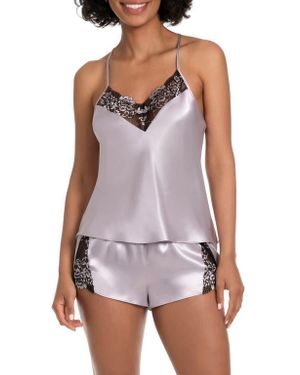 In Bloom Iliana Lace Trim Short Satin Pajamas - Purple