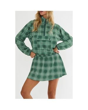 Beach Riot Atticus Plaid Quarter Zip Pullover Jacket - Green