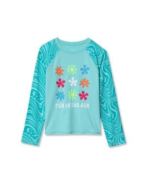Lands' End Girls Long Sleeve Mock Neck Upf 50 Swim Rash Guard - Blue