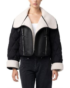 Blank NYC Faux Shearling Quilted Crop Jacket - Black