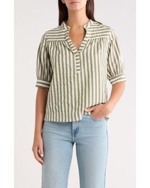 Sugarlips Catana Stripe Split Neck Top - White