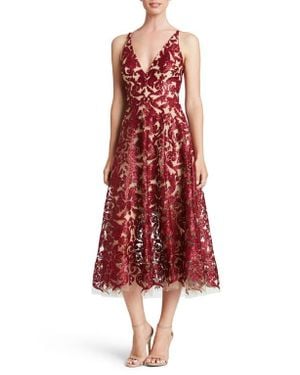 Dress the Population Blair Sequin Fit-&-flare Midi Dress - Red