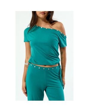 PacSun Hallie Off The Shoulder Cotton Top - Green