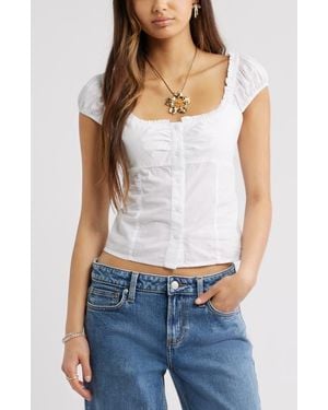 BP. Ruffle Trim Cap Sleeve Cotton Top - White