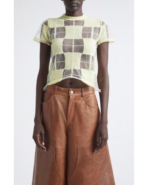 Haikure Hane Sheer Check Short Sleeve Sweater - Natural