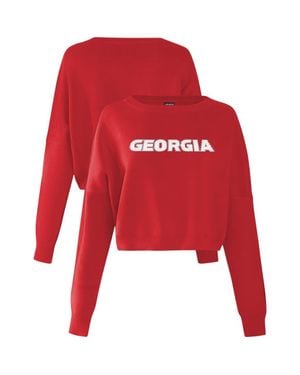 Hype and Vice Georgia Bulldogs Oversized Cropped Ivy Knit Pullover Sweater - Red