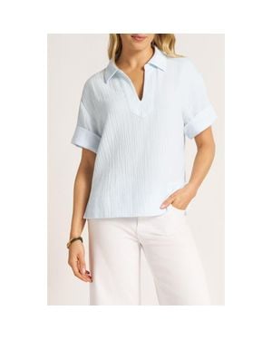 Matty M Adrienne Gauze Polo Top - White