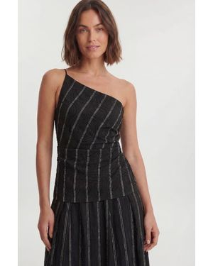 Karen Millen Asymmetric Beaded Pinstripe Top - Black