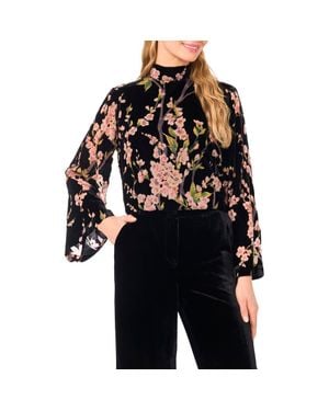Ted Baker Nelle Floral Flare Sleeve Mock Neck Top - Black