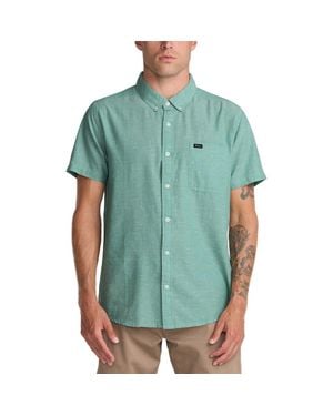 RVCA That'Ll Do Slim Fit Solid Short Sleeve Cotton Button-Down Shirt - Green