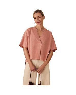 Celtic & Co. Short Sleeve V-Neck Dipped Hem Blouse - Brown
