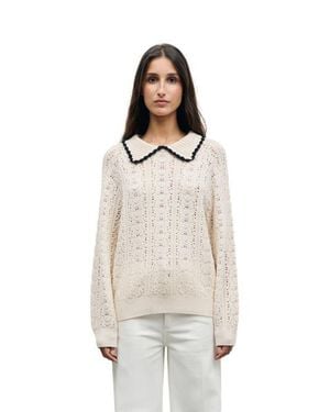 Gerard Darel Roca Long Sleeve Collared Sweater - White