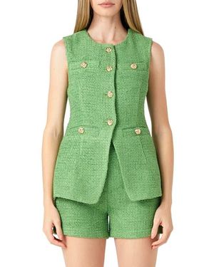 Endless Rose Longline Tweed Vest - Green